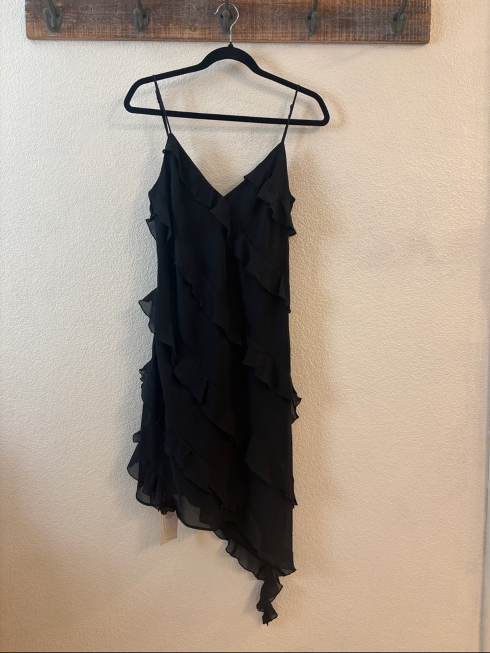 Abercrombie & Fitch Black Asymmetrical Ruffle Slip Dress